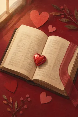 Open Bible with Valentine Heart Candy