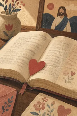 Valentine Heart Bookmark on Open Bible