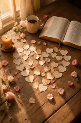 Heart Shaped Notes with Rose Petals
