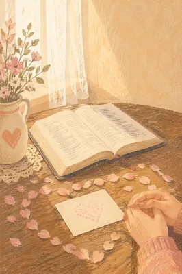 Open Bible with Heart Petals