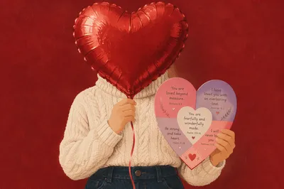 Valentine Heart Balloon with Bible Verse Card