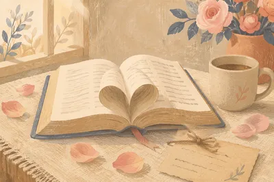 Open Book with Heart Shaped Pages