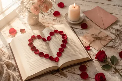 Rose Petal Heart on Open Devotional Book