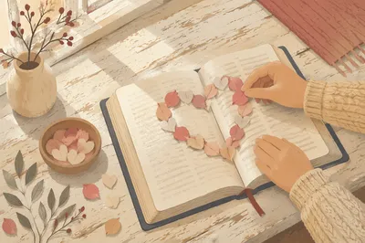 Rose Petal Heart on Open Bible