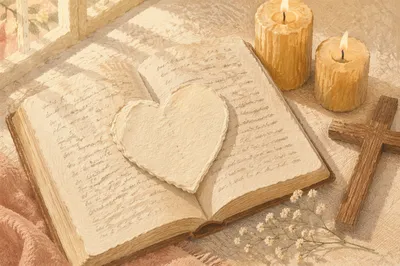 Heart Paper on Open Bible Still Life
