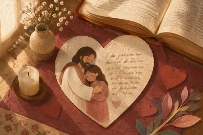 Heart Shaped Card Beside Open Bible