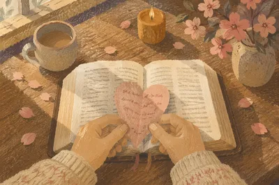 Valentine Heart Bookmark on Open Bible