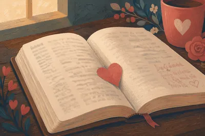 Valentine Heart Bookmark on Open Bible