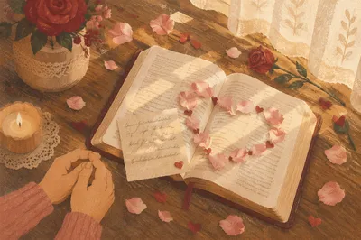 Heart Shaped Rose Petals Around Bible