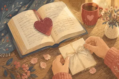 Heart Bookmark on Open Bible Table