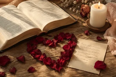 Valentine Bible Verse with Rose Petal Heart