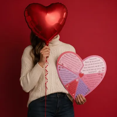 Person Holding Heart Balloon and Card