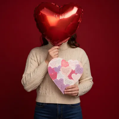 Person Holding Red Heart Balloon Portrait