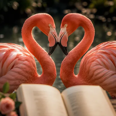 Two Flamingos Forming a Heart Shape