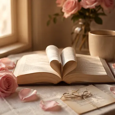 Open Book with Heart Shaped Pages