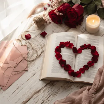 Rose Petal Heart on Open Devotional Book