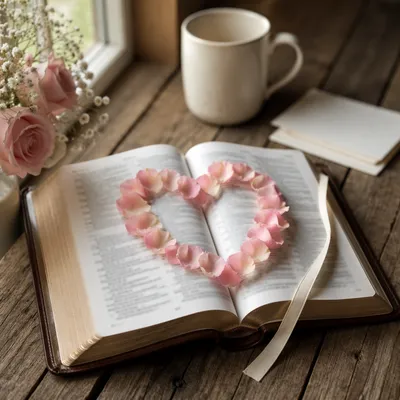 Valentines Day Heart on Open Bible