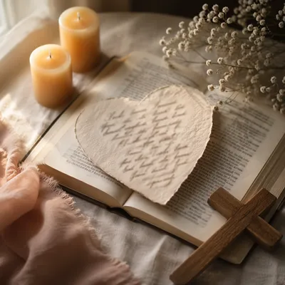 Heart Shaped Paper on Open Bible