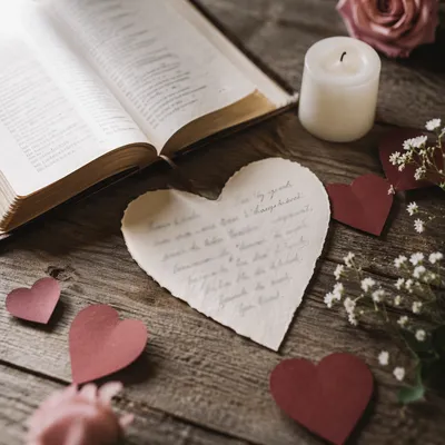 Heart Shaped Card Beside Open Bible
