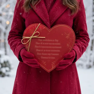 Gloved Hands Holding Red Heart Gift