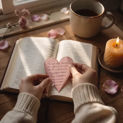 Valentine Prayer Heart on Open Bible