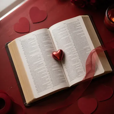 Open Bible with Valentine Heart Candy