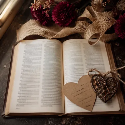 Open Bible with Heart Note Flat Lay