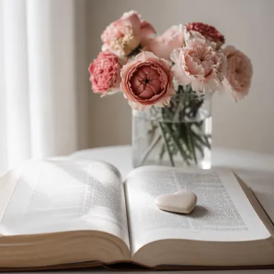 Open Bible with Pink Flowers