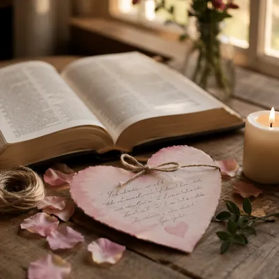 Heart Card and Open Bible Still Life