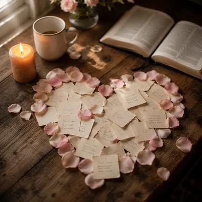 Heart Shaped Notes with Rose Petals