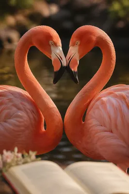 Flamingos Forming Heart by Calm Water