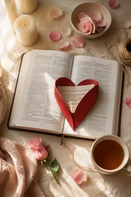 Valentine Flat Lay with Heart and Tea