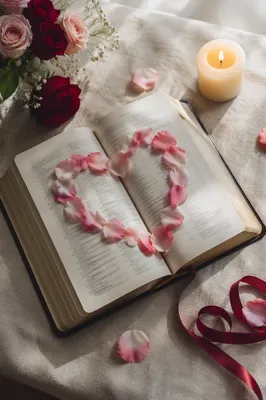 Valentine Heart Petals on Open Bible