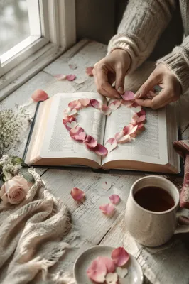 Valentine Heart Petals on Open Bible