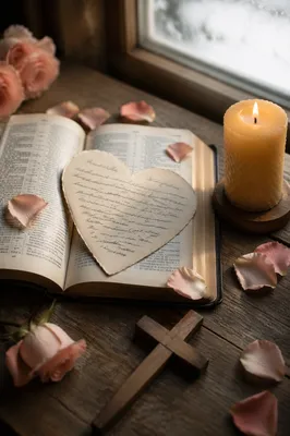 Heart Paper on Open Bible Still Life