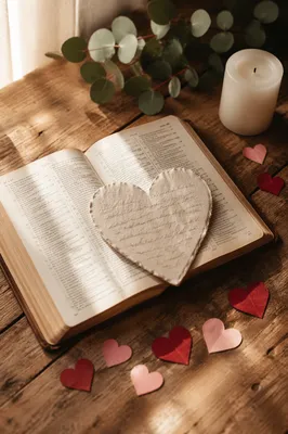 Open Bible with Paper Hearts