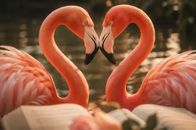 Valentine Flamingos Forming a Heart