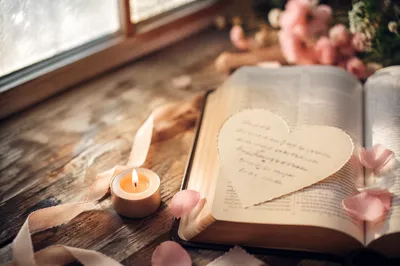 Valentine Heart on Open Bible Pages