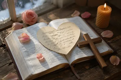 Heart Paper on Open Bible Still Life
