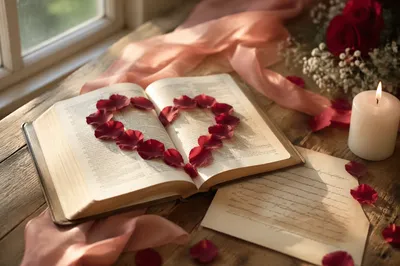 Valentine Bible Verse with Rose Petal Heart