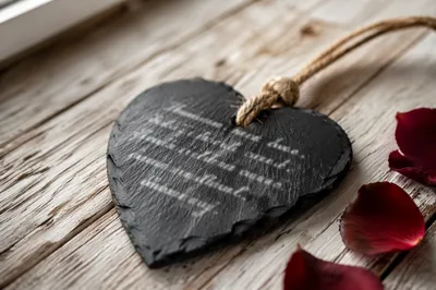 Black Heart Slate on White Wood