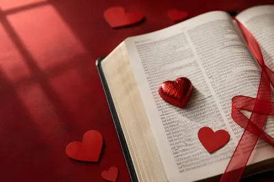 Valentine Heart Candy on Open Bible