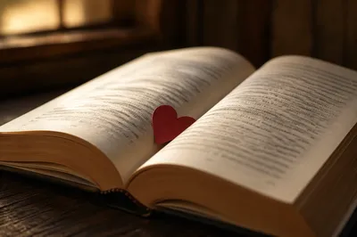 Heart Bookmark on Open Bible Pages