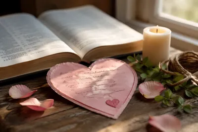 Valentine Heart Card With Open Bible