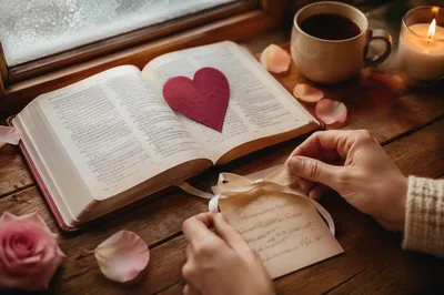 Valentine Heart Bookmark on Open Bible