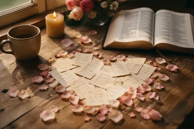 Heart Shaped Notes with Rose Petals