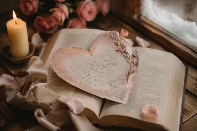 Valentine Heart Card on Open Bible