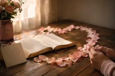 Valentine Still Life with Open Bible