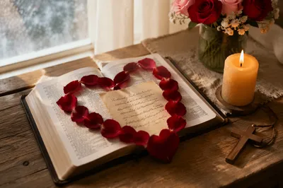 Valentine Bible Verse with Rose Petal Heart