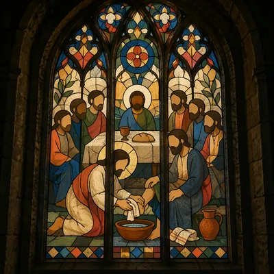 Holy Thursday Foot Washing Stained Glass